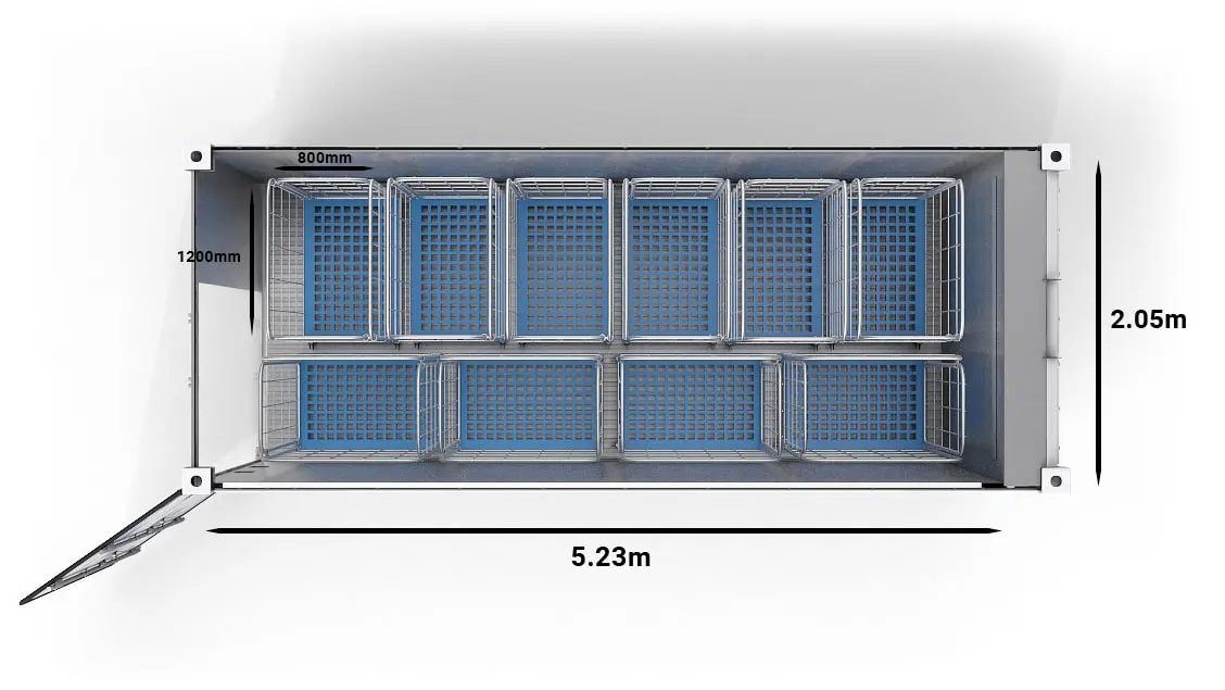 10 vozíků ve 20stopém UltraFreezer