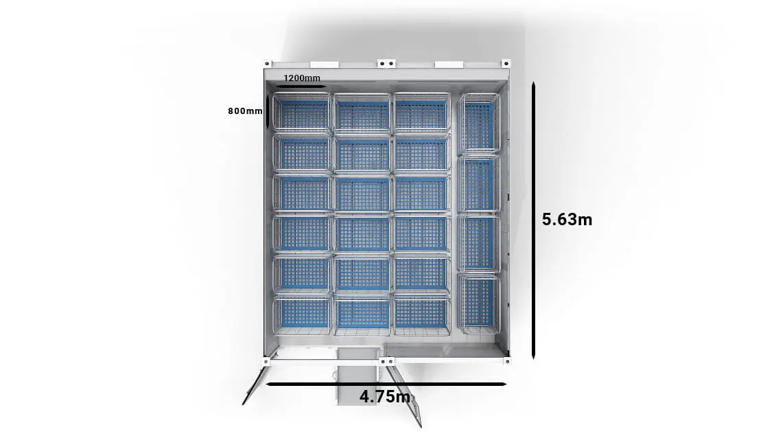 22 vozíků v Arctic SuperStore 20 ft se 2 oddíly
