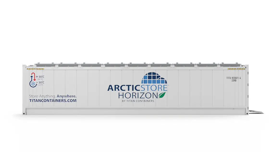 40ft ArcticStore Horizon Udržitelný Chladírenský Kontejner Pohled zboku