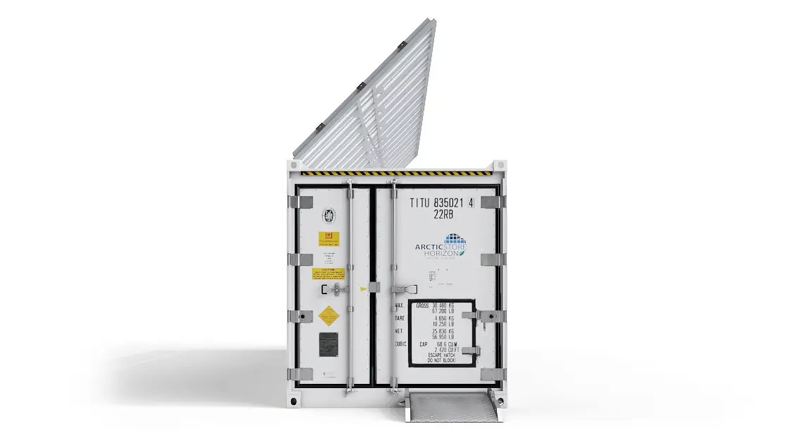 40ft ArcticStore Horizon přední strana se Solárními Panely 45 stupňů